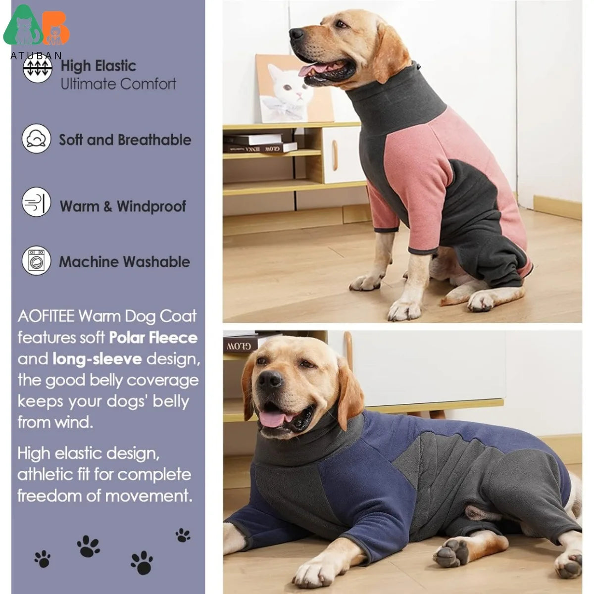 ATUBAN Winter Dog Fleece Pullover Onesie